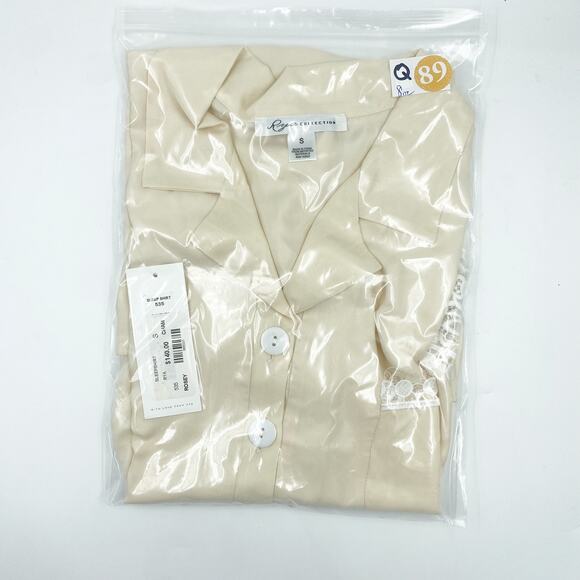 Rya Rosey Champagne Cream Ivory Lounge Sleep Shirt #535 Crochet Trim Small S - Picture 4 of 5